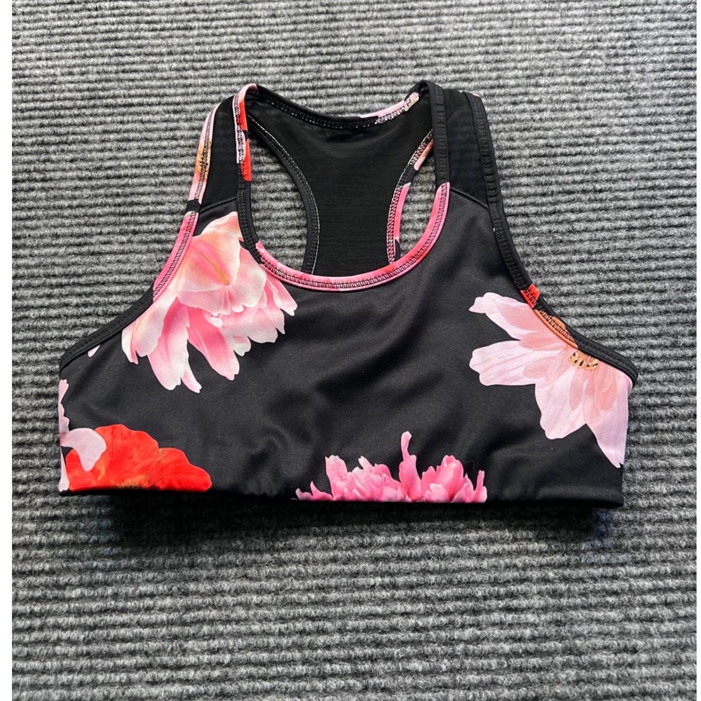 Old Navy Active Girls L 10-12 Pink Floral Go-Dry Mesh Racerback Sports Bra Black